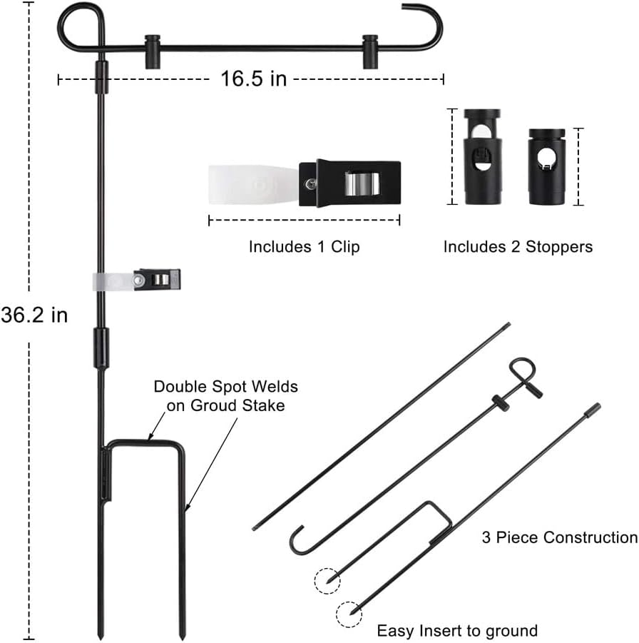 SHARE&CARE Garden Flag Stand, Garden Flag Pole Holder with one Tiger Clip and two Spring Stoppers for Garden and Home Decoration 12 x 18 Inches without flag (Flag Stand)