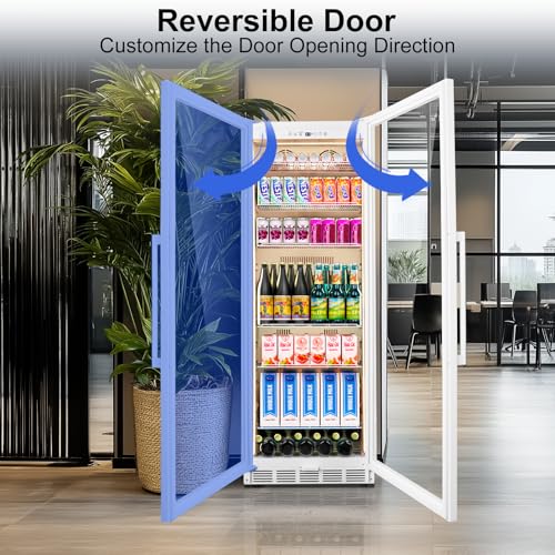 Image of Commercial Display Refrigerator with Reversible Glass Door, Upright Beverage Cooler Merchandiser, Drink Fridge with Door Lock for Restaurant Supermarket Convenience Store, 13.8 Cu.Ft
