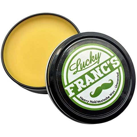 Lucky Franc's Unscented Mustache Wax for Men. Strong Frim Hold Stache Wax For Men's Grooming. All Natural Scent Free Formula With Beeswax And Coconut Oil. USA Made Mustache Styling Wax 2 Ounces Cover