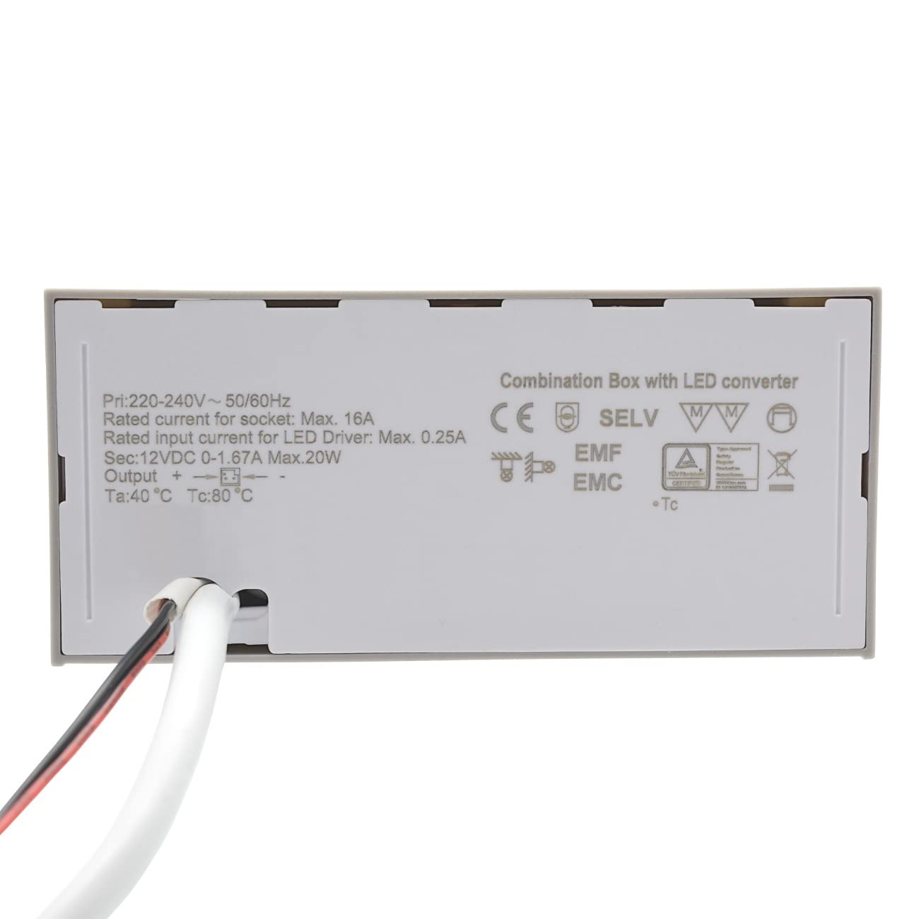1 caja de enchufe con interruptor, caja de energía, certificado TÜV, CE, enchufe Schuko, instalación de muebles, armario con espejo, color gris.