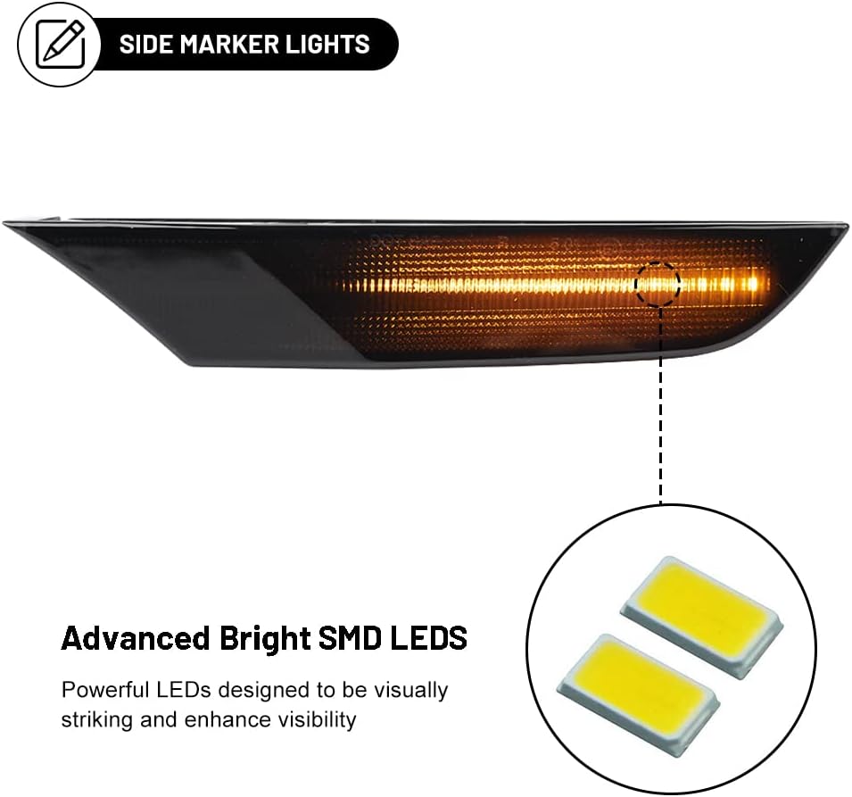 G35 Side Marker Lights for 2003 2004 2005 2006 2007 Infiniti G35 Base/X/Sport/Journey Black Smoked Lens Amber/White Switchback LED Front Bumper Turn Signal Sidemarker Lamps OEM 26180AM800 26185AM800