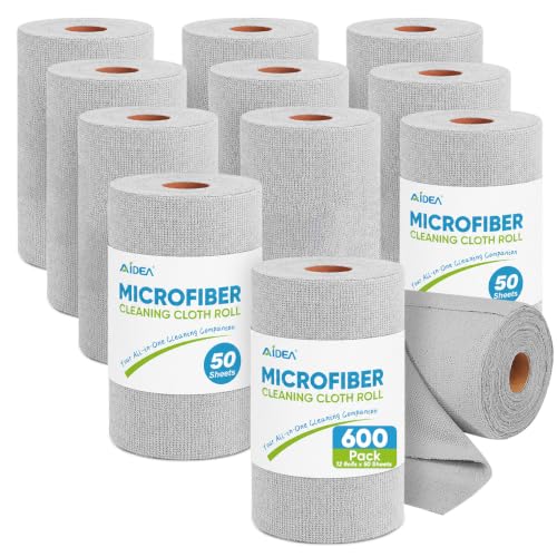 AIDEA Microfiber Cleaning Cloth Roll-600PK,Reusable Paper Towels 11.5×11.5"
