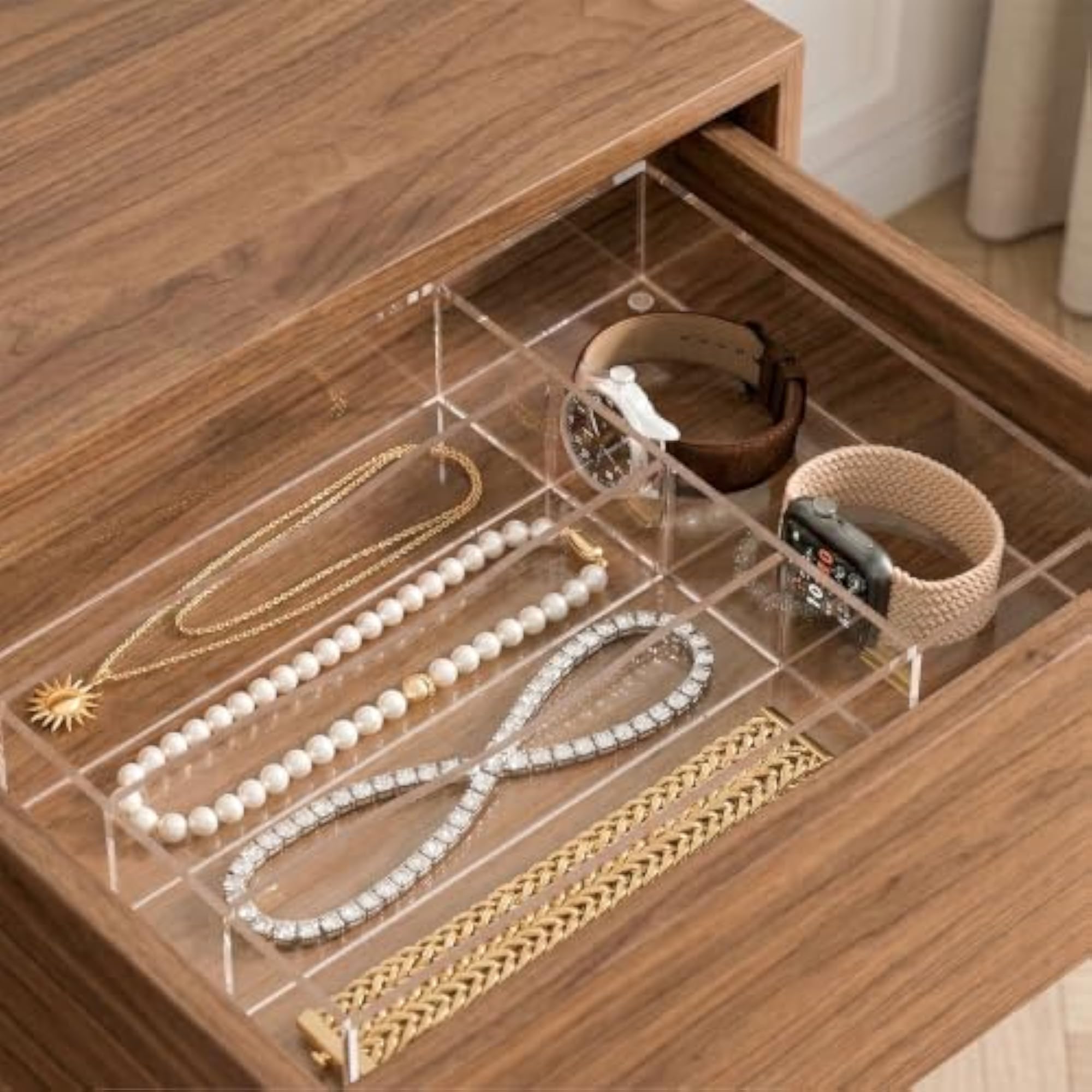 Acrylic Drawer Organizer, 5 Slots Clear Silverware Holder