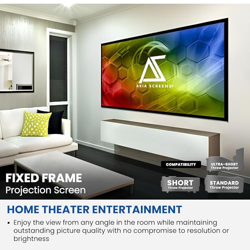 Image of Akia Screens Fixed Frame Projector Screen 121 Inch, 16:9, Wall Mount, CineWhite UHD-B, 4K 8K Ready Indoor Home Theater Screen, AK-FF121WH2