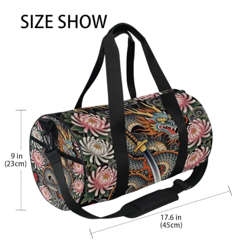 Bolsa de deporte ligera de arte japonés de samurái con bolsillo interior 4