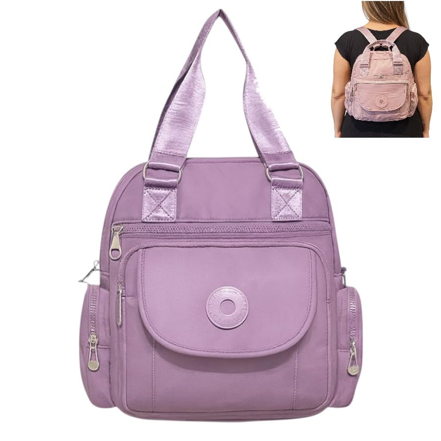 Mochila Bolsa Feminina Casual, Ajustável, Resistente à Água, para Escola, Trabalho e Passeio (Lílas)