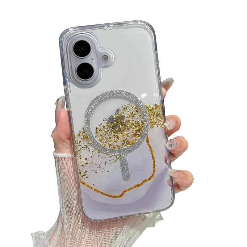Image of mobistyle Compatible with iPhone 16 | Magentic Glitter Gradian Elegant | Camera Lens Protection Back Cover Case for Women Girls iPhone 16 (Grey)