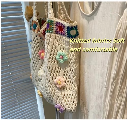 Women's Boho Embroidery Crossbody Bag Sunflower Beaded Knitted Hollow Out Crochet Knit Shoulder Bag Tote Handbag3