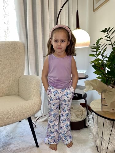 Image of Arshiner Toddler Girl Clothes 2 Piece Outfits Side Adjustable Drawstrings Tank Tops and Flare Leggings Pant Set