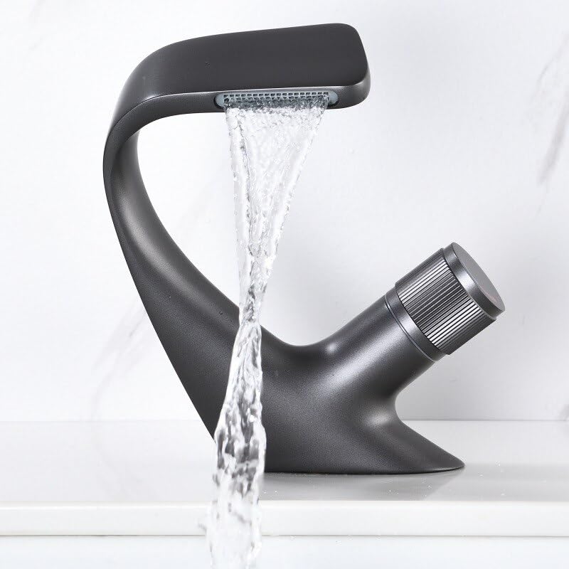 Robinet de lavabo en laiton gris anti-calcaire pour éliminer les traces de gouttes