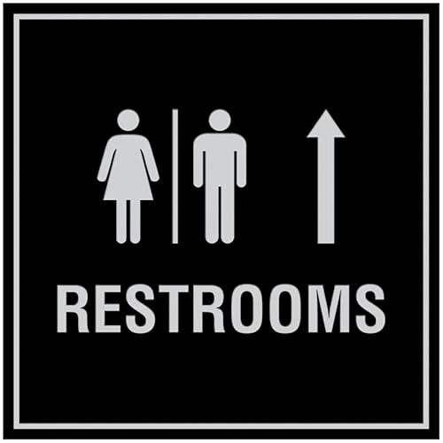 Letrero de flecha cuadrada para baños (negroplateado), mediano, 1 paquete