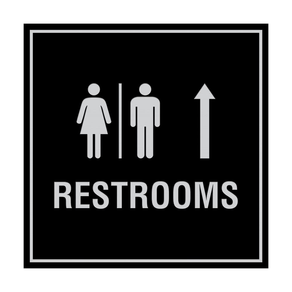 Square Restrooms Up Arrow Sign (Black/Silver) - Small 1 Pack