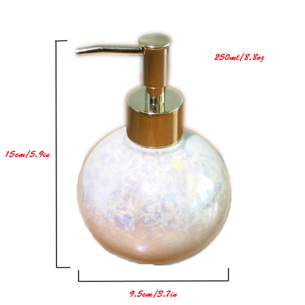 Dispensador de jabón, 250 ml/9 oz. Dispensador de jabón de Manos de cerámica con Esmalte craquelado. Dispensador de loción. Envase de cerámica Recargable. Botella con Bomba portátil.(15x9.5cm)