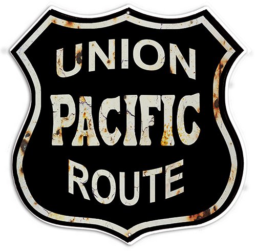 Garage Art Signs Distressed Reproduction Union Pacific Route Railroad Metal Sign 15x15