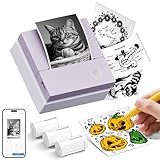 Sticker Printer PM290C Mini Printer Portable Print Pod, Wireless Bluetooth Sticker Maker with 3 Rolls Paper,Inkless Thermal Printer Photo Printer with Smart AI APP, Pictures, DIY, Journal, Purple