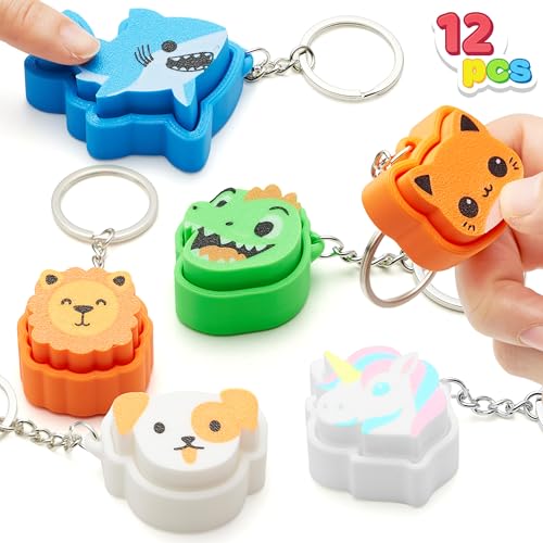 JOYIN 12 Pcs Animals Fidget Clicker Toys, 3D Printed Sensory Clicker Keychain Fidget Toys for Relief Stress Autism Hyperactivity, Kids Adults Birthday Gifts Goodie Bags Stuffers