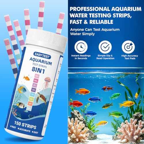 Image of EASYTEST 8-Way Aquarium Test Strips with Ammonia, 150PCS Fish Tank Test Kit