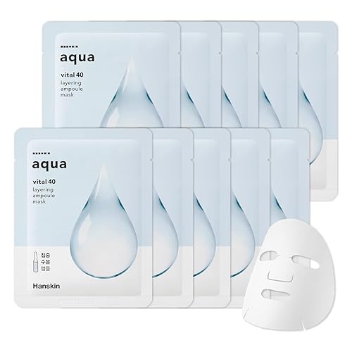 Hanskin Máscara facial Aqua Ampoule, paquete de 10, hoja de máscara de ampolla Vital de 40 capas, hidratación intensiva, calmante brillante y suave,