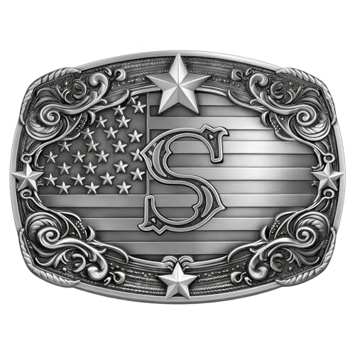 Image of Western Belt Buckle for Men Vintage Cowboy Rodeo Texas Initial Letter ABCDJMR to Z Belt Buckles
