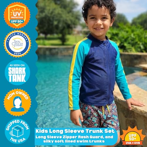 Image of SwimZip Boys' Long Sleeve Rash Guard & Swim Shorts Set - UPF 50+ Sun Protection