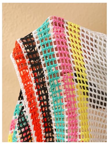 Verdusa Women's Colorful Boho Tassel Hobo Beach Cover Ups Swimsuit Split Thigh Striped Long Kimonos3