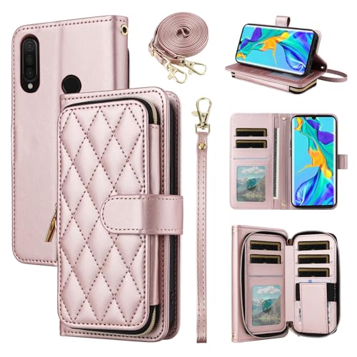 Étui portefeuille Huawei P30 Lite avec fermeture éclair et bandoulière cuir