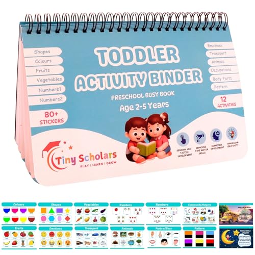 Image of Tiny Scholars Toddler Busy Binder 2-3 Years | Busy Binder Book for Toddlers 1-3, 3-4 | Preschool Busy Book & Reusable Sticker Book with 12 Learning Activities