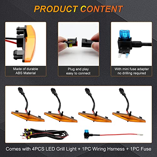 4 Pcs Led Smoked Amber Grill Lights With Wiring Harness And Fuse, Front Grille Lights Fit For 2014-2019 Toyota 4Runner Trd Pro Grille, Including Sr5, Trd Off-Road, Limited, Tro Pro #TOP5