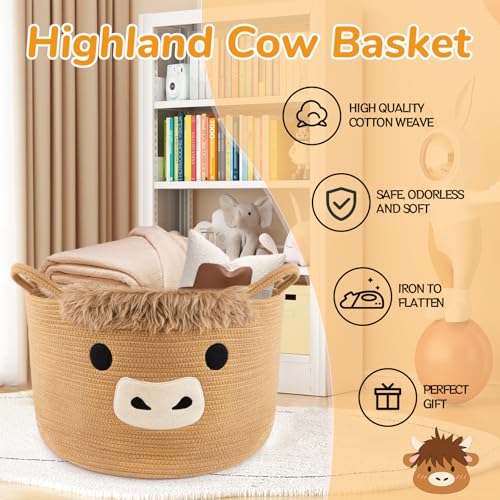 Image of Large Highland Cute Cow Basket for Nursery,Laundry Blanket Gift Basket
