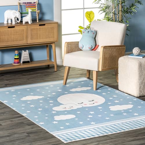 Tapis lavable en machine bleu nuLOOM pour une chambre d'enfant moderne
