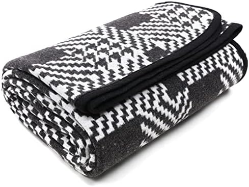 PuTian Merino Wool Blanket - 63" x 51" Thick Warm Soft Twin Bed Throw - Great for Camping, Outdoors, Travel, Car, Couch, All Seasons Houndstooth Black