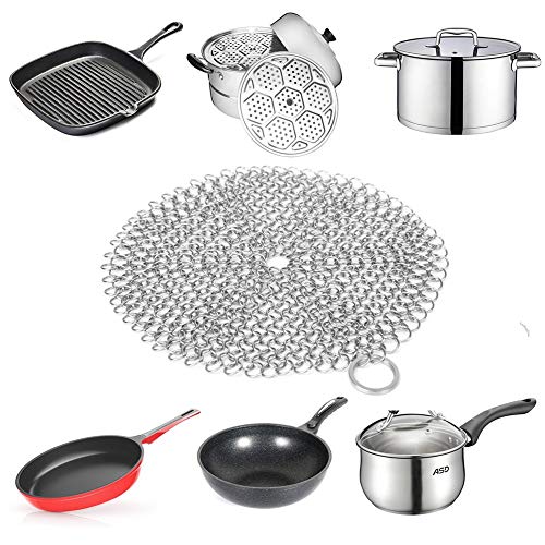 Laukingdom Cast Iron Cleaner,Stainless Steel Cast Iron Cleaner 315L Chainmail Scrubber For Cast Iron Pan #TOP3