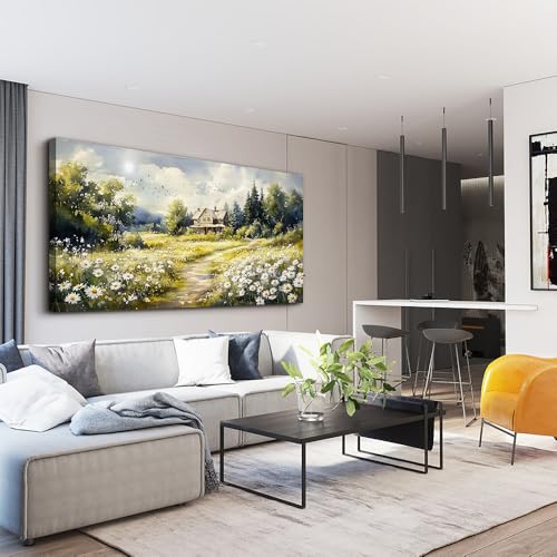 ERQINHUA Large Wall Art For Living Room Canvas Wall Decor For Bedroom Field Scenery Flower Watercolour Painting Office Decorations Stretched And Framed Wall Pictures Artwork Home Decor 30"X60"