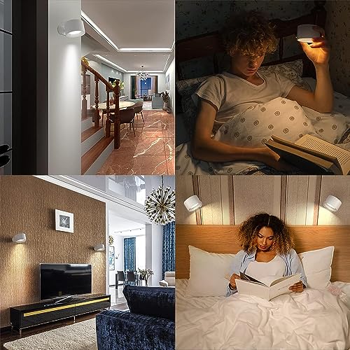 Image of Deyagoo LED Wall Sconce, Wall Mounted Lamp with Rechargeable Battery Operated 3 Color Temperature & 3 Brightness Level 360Rotate Magnetic Ball, Cordless Wall Light for Reading Bedside-White