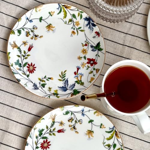 Image of GOLDEN QUEEN'S Snack Plates Set of 4 | Perfect for Snacks, Desserts, Appetizers, Salads, Tapas, Cheese | 7 inches Wide | Microwave Safe - Summer Florals