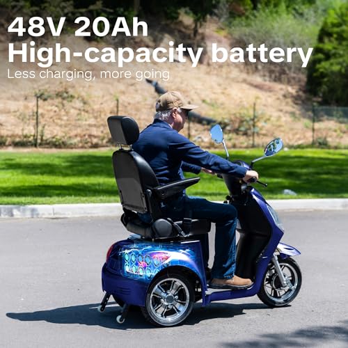 Image of Heavy Duty 3 Wheel Mobility Scooters for Seniors & Adults 500lbs Capacity-800W Mobility Scooters 31 Miles Long Range, All Terrain Electric Powered Mobility Scooters Handicap Mobility Scooter (Blue)