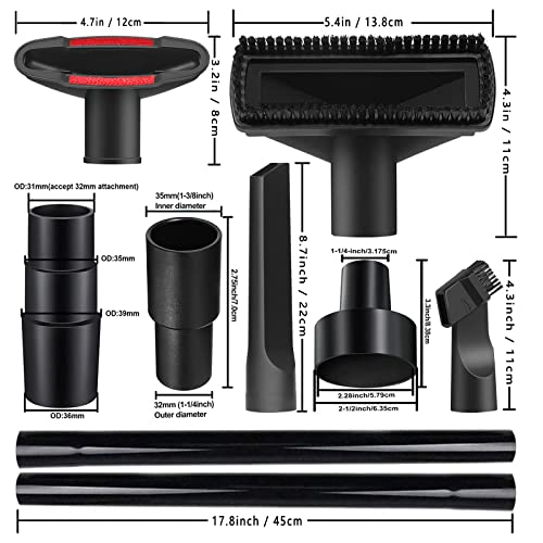 13Pcs Universal Vacuum Attachment Kit 1-1/4" Vacuum Hose Adapter Wet Dry Plastic Vacuum Cleaners Accessories with Extension Wand Horse Hair Brush Flexible Crevice Tool Adapter for Shop Vac Attachment by Seovmri - Image 3