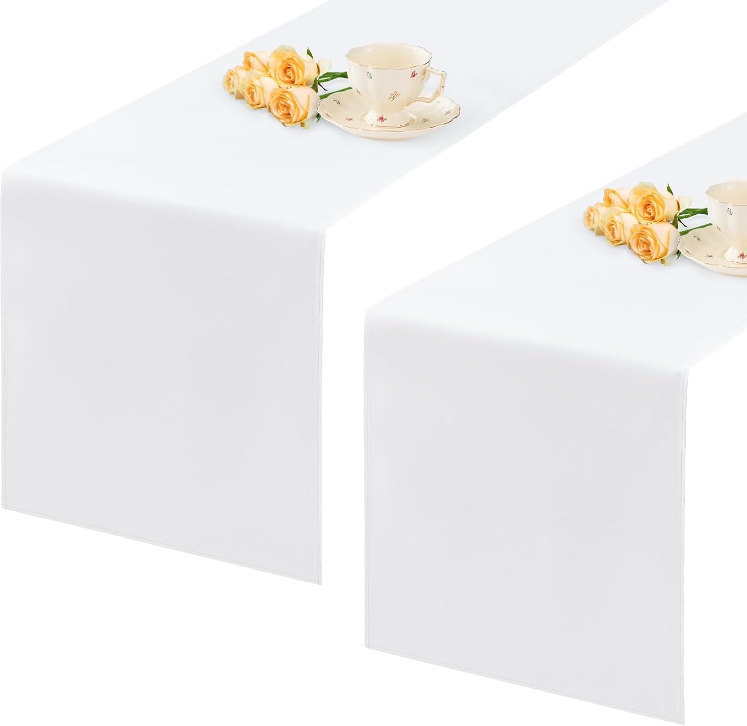 Photo 1 of 2 Pack White Small Short Table Runner 12 x 24 Inch Solid Color Runners Coffee Table Dresser for Daily Party Home Decoration