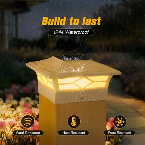 image for JOFIOS Solar Fence Post Lights, 4x4 Cap for Vinyl Fence, Deck Outdoor 