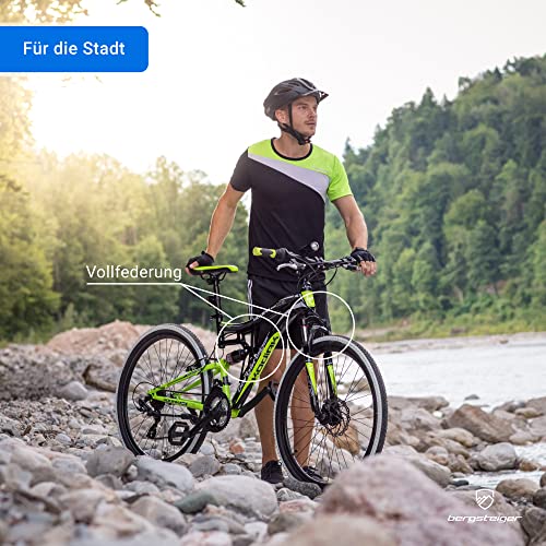 Foto von Bergsteiger Kodiak 24 Zoll, 26 Zoll, 29 Zoll Mountainbike, Scheibenbremse, 21 Gang-Schaltung, Vollfederung, Fully MTB für Jungen, Mädchen, Damen & Herren