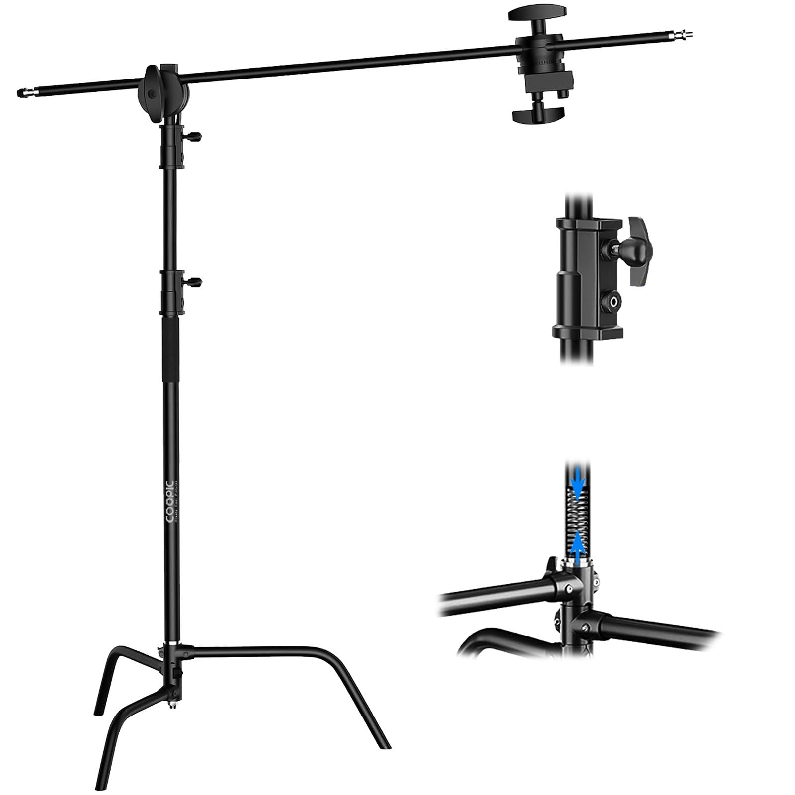 Hollywood 10 feet 3 meters Adjustable C Stand with 1 meter Holding Arm with 2 pieces Grip Head for Video Reflector Monolight and Other Photographic Equipment (BLACK)