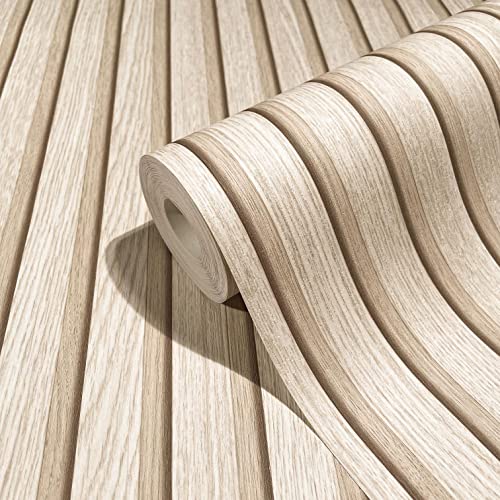 Papel pintado efecto 3D madera beige paneles acústicos marburg 10m 3