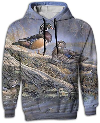 3D Print Men's Hooded Sweatshirts Cute Mandarin Duck Birds Wildlife Drawstring Pullover Hoodies Pockets