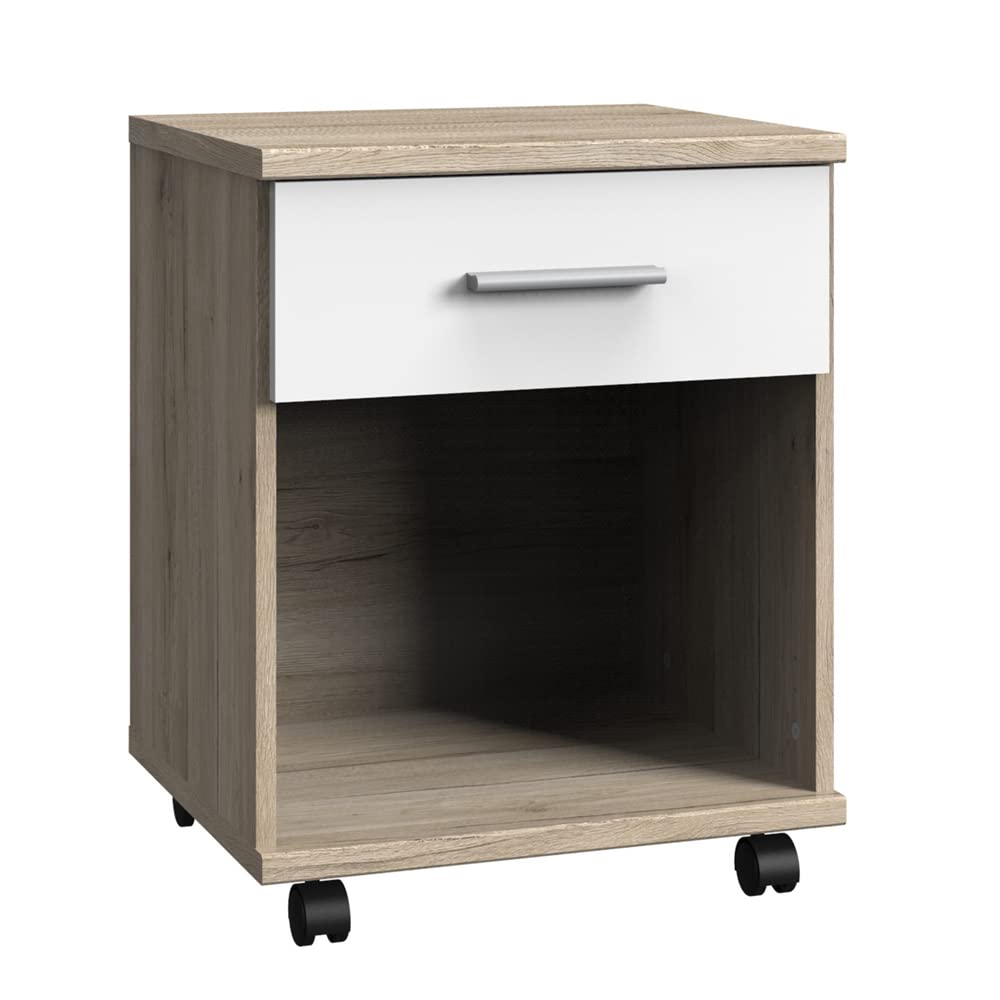 Lomadox Schlafzimmer Jugendzimmer komplett Set mit Eckkleiderschrank, begehbar und beleuchtet und inkl. Schreibtisch und Bücherregal Set in Eiche Nb. mit weiß