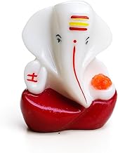 Sankh Ganesha Decorative Lord Ganesha Idol, White and Red Resin, Hand-Painted Finish, 6x5x2.5 cm, for Car Dashboard, Office Desk, Pooja Room