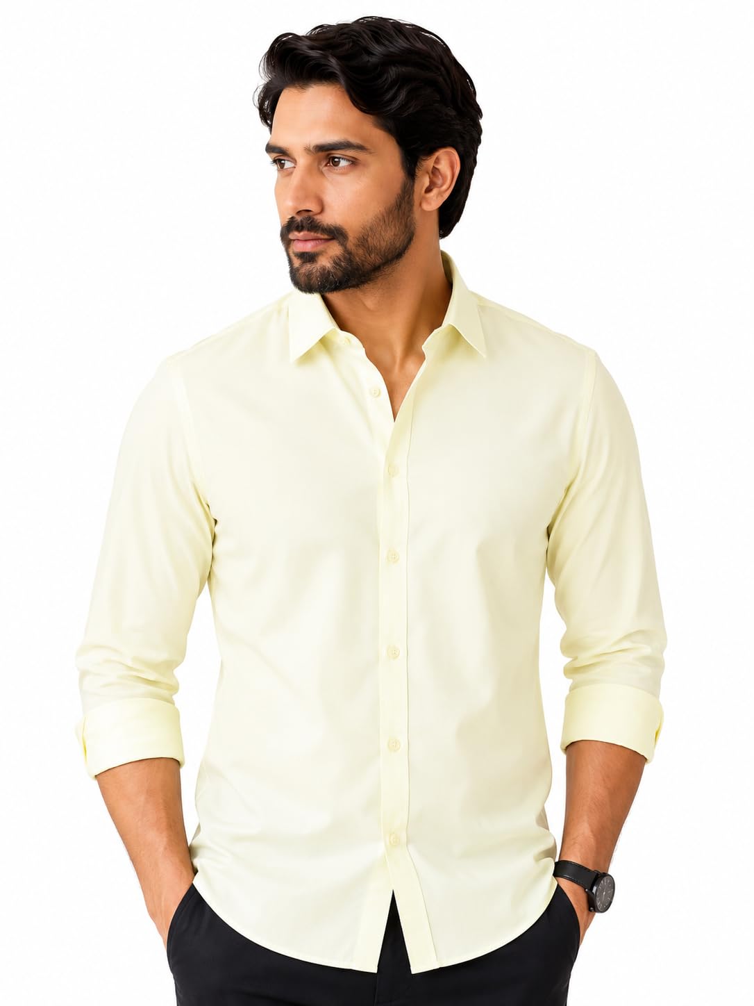 Premium Unstitched Shirt Fabric For Men 2 Meter Shirt Piece Cloth Pure Cotton Linen Blend | Fabric for Shirt (Light Lemon Yellow)-image-33