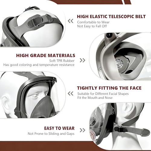 GQFOWE Gas Masks Survival Nuclear and Chemical,4 Sets Full Face Respirator with Filters,Used for Spray Paint,Chemical,Epoxy Resin,Industrial,Grinding work. - Thumbnail 3
