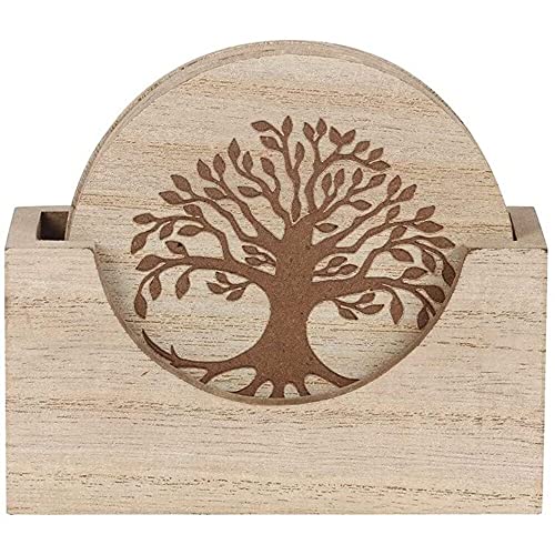 Something Different TL_02431 Posavasos Grabados | Árbol de la Vida | Madera | 4 Piezas, Natural