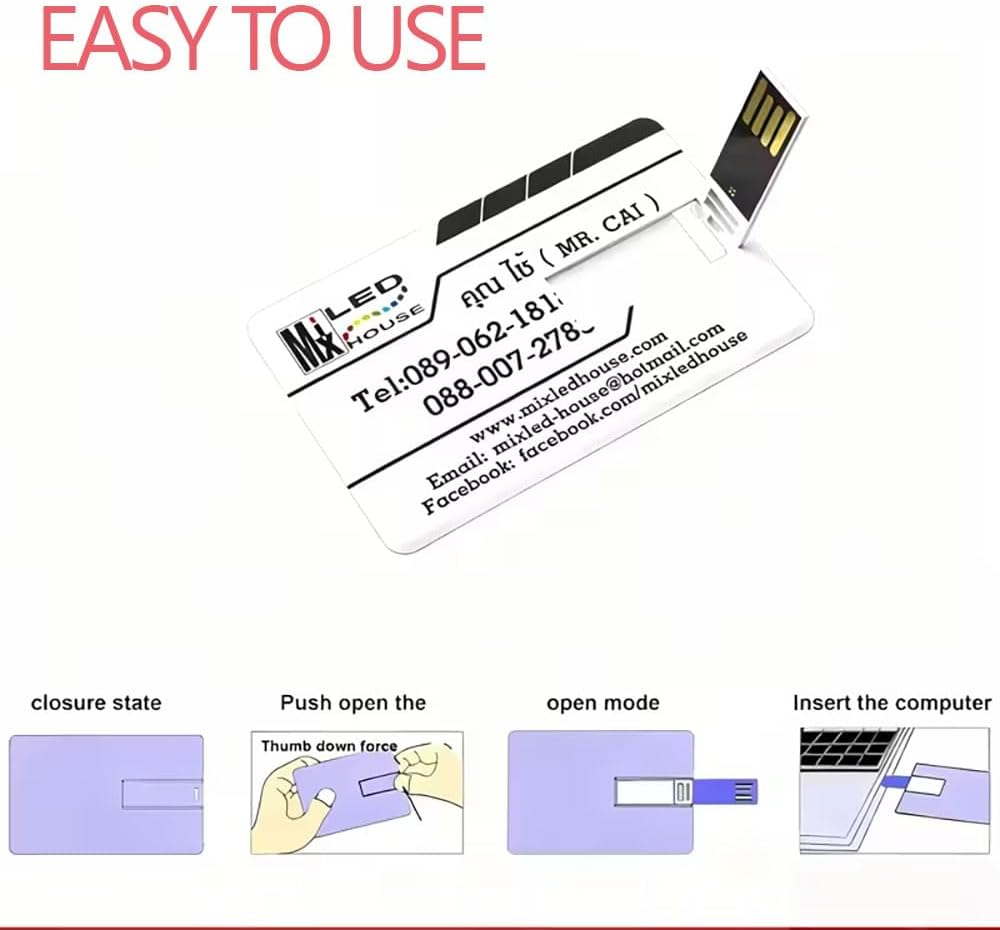 Custom Credit Card USB 2.0 Flash Drive 512MB, 10Pcs Personalized High-Speed Memory Sticks with Printed Logo/Text, Bulk Promotional Thumb Drives for Company AD/Education/Wedding/Corporate Events