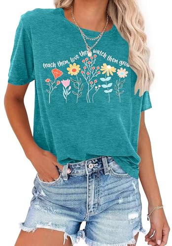 Teacher Shirts for Women: Teach Them Love Them Watch Them Grow Tshirt Floral Teacher Tees Teaching Clothes3